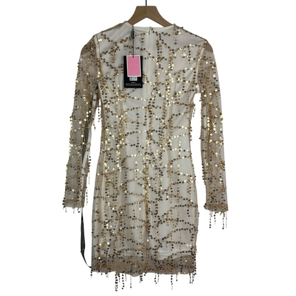 NWT Pretty Little Thing Rose Gold Cream Sequin Mini Dress US 4 HOCO Prom Party - Picture 2 of 12